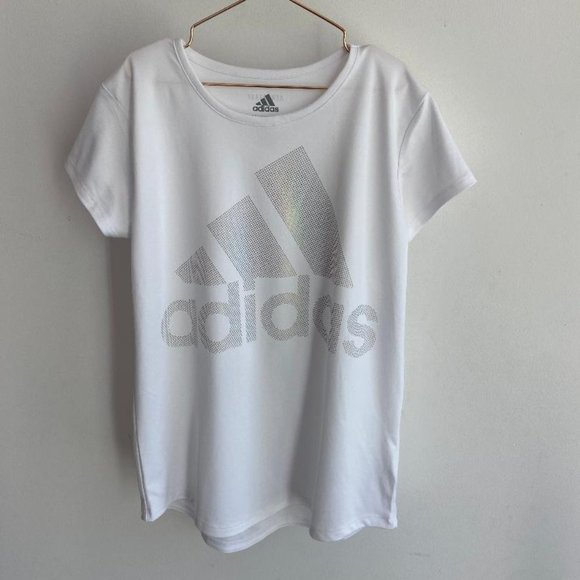 Adidas Girls' Big Girls Short Sleeve Aeroready Rainbow Logo Foil T-shirt - Picture 3 of 11